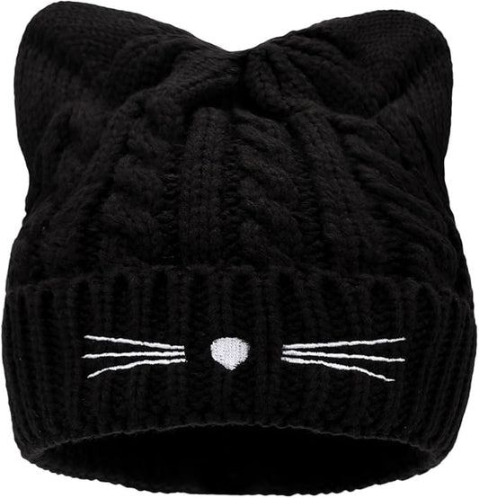 Kids Girls Cat Ear Hat Winter Warm Knit Beanie Cute Ski Skull Cap for Ages 7-12