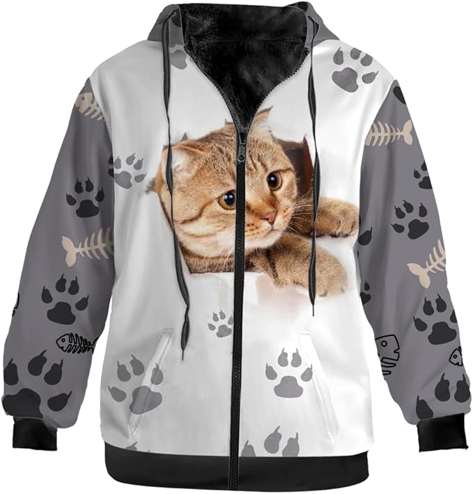 Cat Jacket for Men Women Paw Coat Hoodied Sweatshirts Zip Up Hoodies