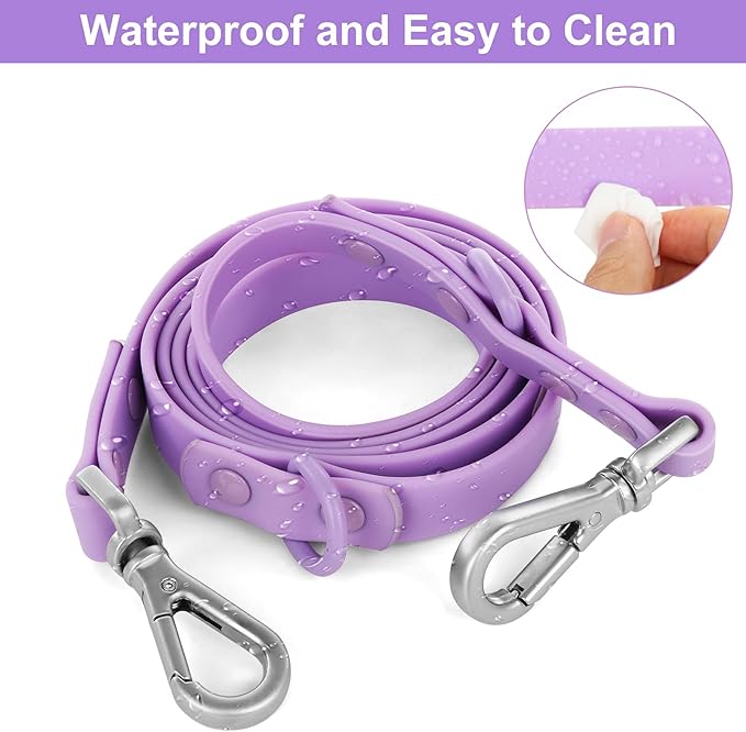 Wisedog Waterproof Dog Leash – 5ft/6ft Adjustable with 2 Hooks & Traffic Handle, Easy to Clean Double Clip Leash for Small, Medium, Large Dogs (Lilac S)