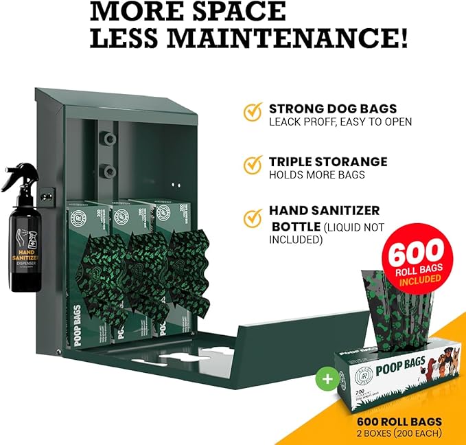 ALAGPRO® Pet Waste Station Bag Dispenser Outdoor Dog Waste Station with Hand Sanitizer Bottle, Dog Poop Station with Free 600 Roll Waste Bags for Backyard, Park & HOA's