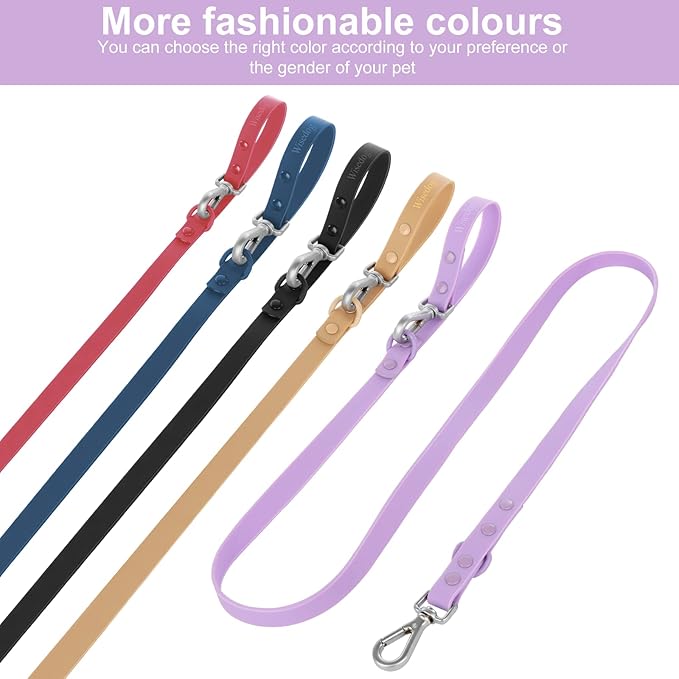 Wisedog Waterproof Dog Leash – 5ft/6ft Adjustable with 2 Hooks & Traffic Handle, Easy to Clean Double Clip Leash for Small, Medium, Large Dogs (Lilac L)