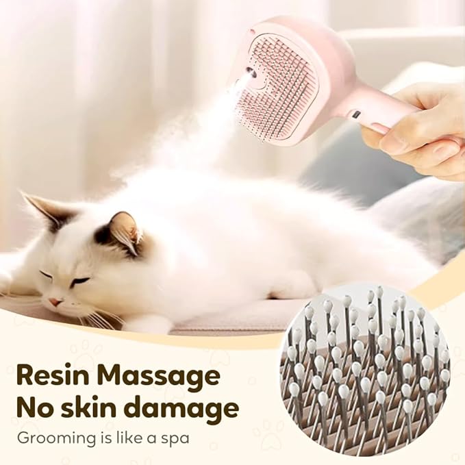 Pet Steam Brush for Dog Cat, 3 in 1 Pet Steam Groomer Comb for Indoor, Rechargeable Pets Spray Grooming Comb for Shedding Hair Removal, Mist Spray Combs for Long Short Haired Pets (White)