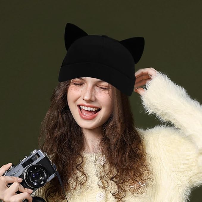 Malaxlx Cat Ear Docker Cap for Women Men – Brimless Cotton Sailor Beanie Skull Cap