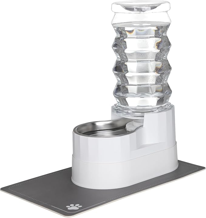 RIZZARI Large Water Dispenser for Dogs: 8L Gravity White Automatic Stainless Steel Waterer - 100% BPA Free - Raised Pet Feeder for Pet Dogs Indoor/Outdoor