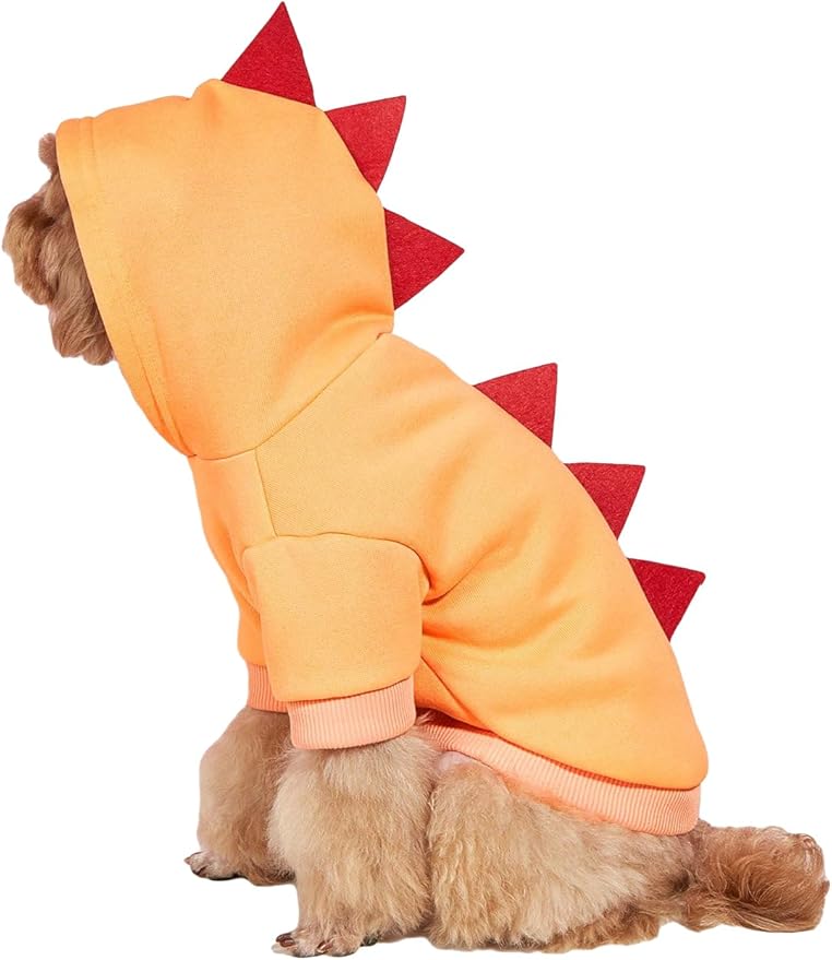 QWINEE Dinosaur Dog Hoodie Dog Warm Jacket Christmas Halloween Dog Costume Dog Clothes for Puppy Kitten Small Medium Dogs Cats Solid Orange L