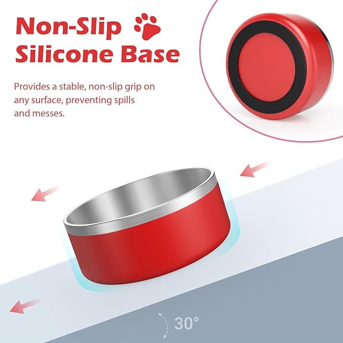 LIANLAI Stainless Steel Dog Bowls, Rust-Resistant Pet Bowls, Non Slip Dog Water Bowl, Versatile Feeding Bowls (Red，64 oz)
