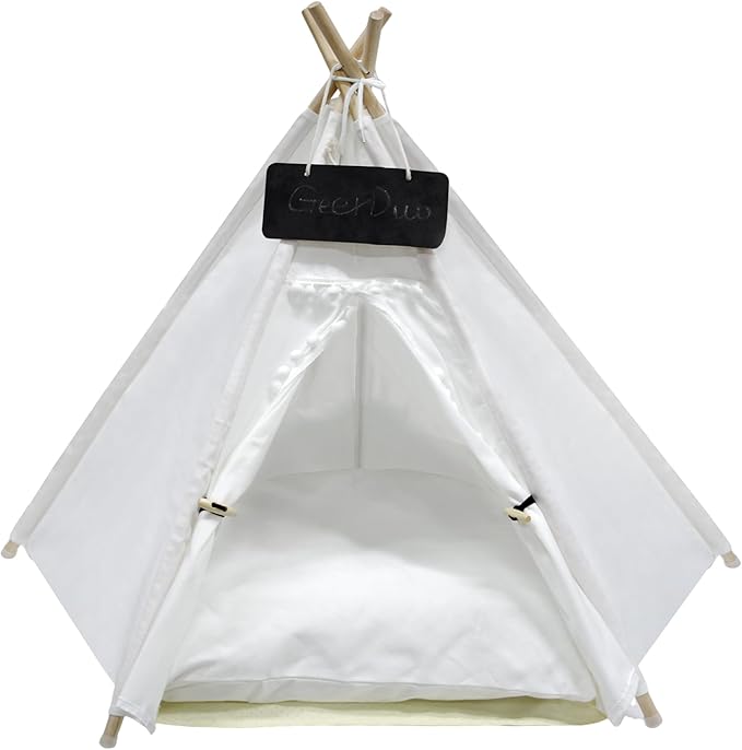 Pet Teepee Tent for Small Dogs or Cats, Protable Puppy Sweet Bed, Dog/Cat House with Thick Washable Cushion(Striped,28in)