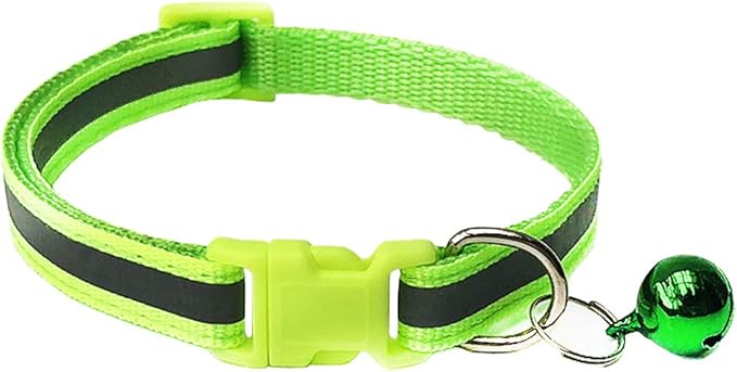 CHBORCHICEN 2-Pack Footprint & Reflective Cat Collar with Bell Basic Dog Cat Collar Buckle Adjustable Polyester Cat Dog Collar or Seatbelts (X-Small, Fluorescent Green)