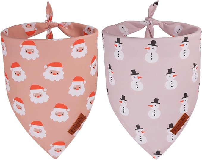 PTDECOR Christmas Dog Bandana, Santa and Snowman Design Reversible Holiday Pet Scarf, Premium Durable Fabric, Triangle Christmas Bandanas for Extra Large Dogs (X-Large)