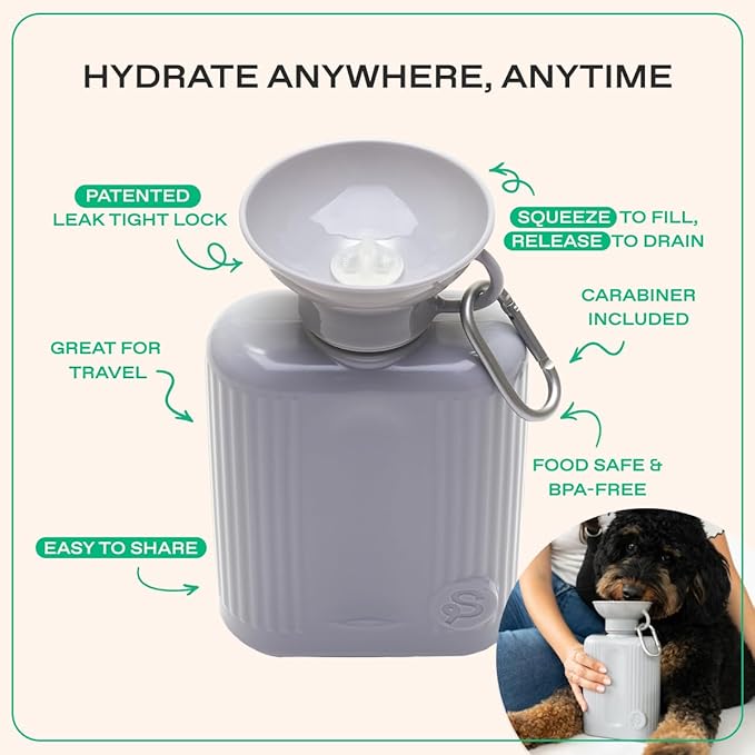 Springer by Springland Dog Water Bottle | Portable Travel Water Bottle Dispenser for Dogs | Dog Gift Seen on Oprah's Favorite Things, Shark Tank | Leak-Proof Bottles | BPA-Free 44oz Gray