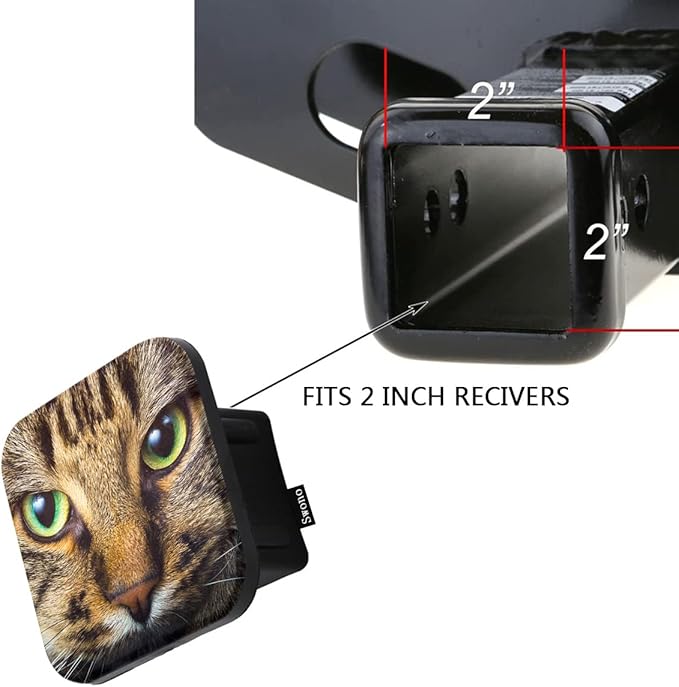 Swono Cat Head Hitch Receiver Cover Cute Green-Eyed Cat Pet Kitten Sturdy Rubber Tow Hitch Cover Hitch Tube Plug Receiver Cap Fits to 2" Tow Hitch Receiver,Easy to Install