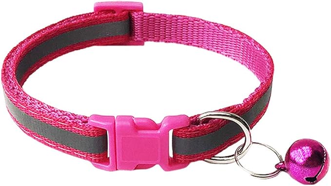 CHBORCHICEN 2-Pack Footprint & Reflective Cat Collar with Bell Basic Dog Cat Collar Buckle Adjustable Polyester Cat Dog Collar or Seatbelts (X-Small, Rose)