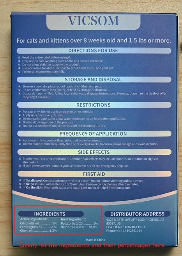 VICSOM Flea Treatment for Cat Flea and Tick Prevention for Cats Kitten, 6-Month Supply, Cat Flea Treatment & Control, Repellent, Fast Acting Topical Drops for Cats, Over 1.5 lbs, 24-Hour Protect