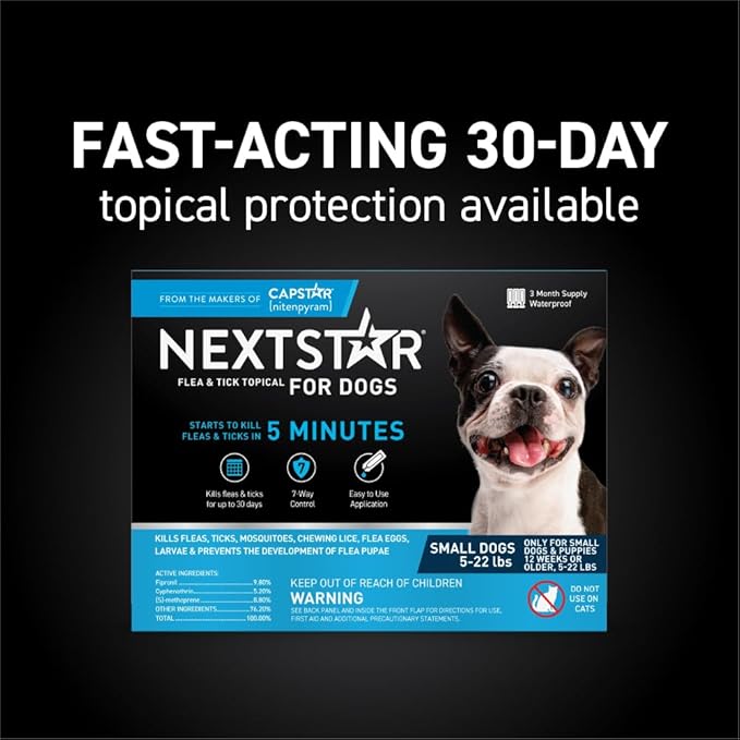 NEXTSTAR Flea and Tick Prevention for Dogs, Repellent & Control, Fast Acting Waterproof Topical Drops, Flea and Tick Prevention for Small Dogs, 1 Monthly Dose