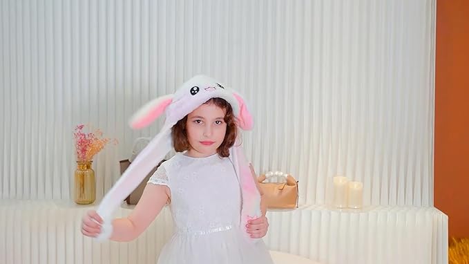 Animal Hat with Ears Moving Jumping Pop Up Beating Hat Plush Holiday Cosplay Dress Up Funny Gift for Kids