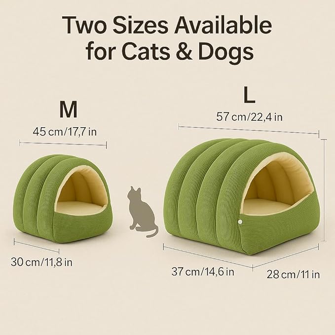 Cozy Monster Cat Bed,Soft and Warm Cats House Tent Beds,Non-Slip Removable Washable for Cats and Small Dogs (Green,Medium)