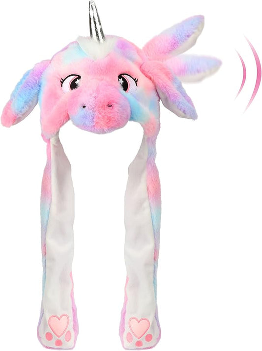 Animal Hat with Ears Moving Jumping Pop Up Beating Hat Plush Holiday Cosplay Dress Up Funny Gift for Kids