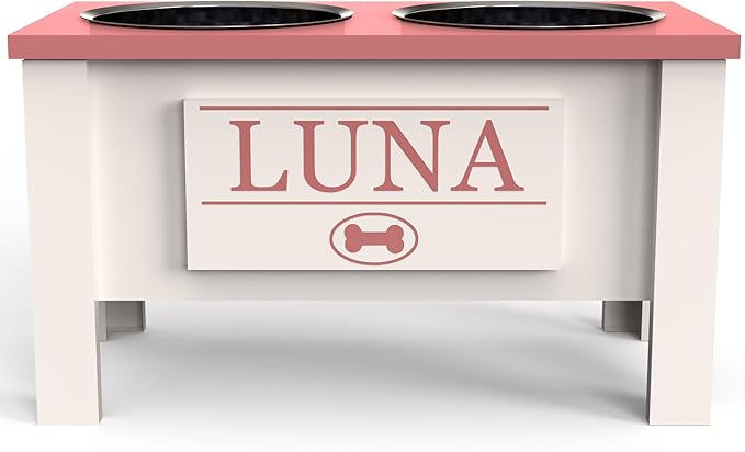 GrooveThis Woodshop - Personalized Elevated Dog Bowl Stand for Large, Medium, Small, X-Small Dogs - Stainless Steel Food and Water Bowls - Raised Dog Dish with Internal Storage (Large, Magenta)