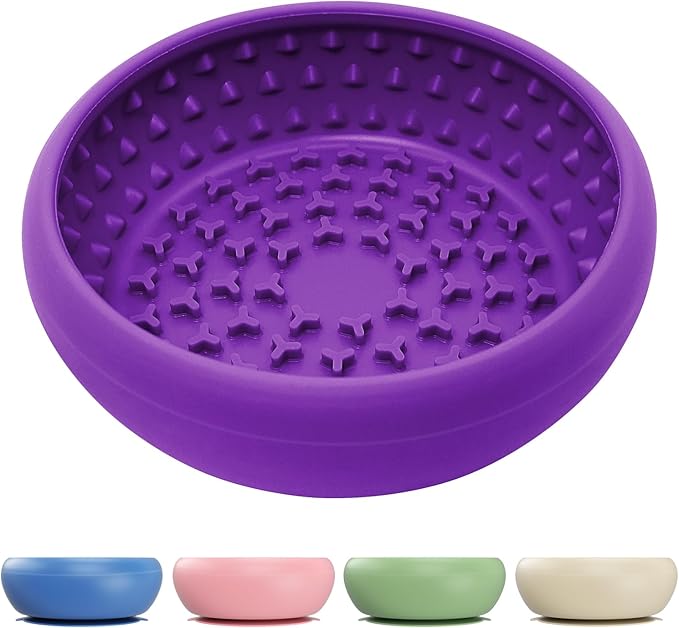 Slow Feeder Dog Bowl, BPA-Free Silicone Lick Mat for Small and Medium Dogs, Non-Slip & Dishwasher Safe (Purple，L)