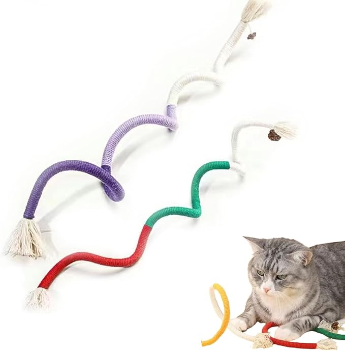 Cat Chew Rope, Catnip-Infused Organic Cotton Chew Rope Toys for Cats, Soft & Safe Dental Chew Toys, Self-Play & Teeth Cleaning for Cats (Purple+red)