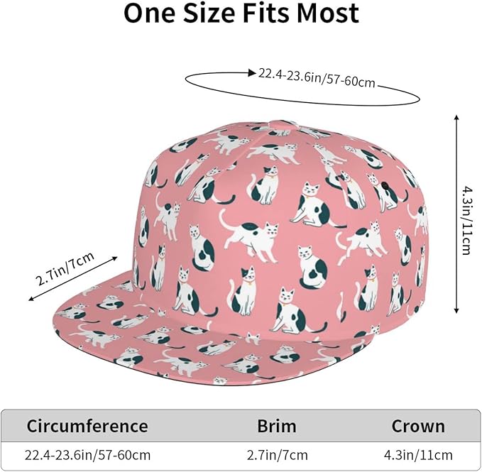 Cute Funny Cat Baseball Cap for Women Men Adjustable Flat Brim Cap Summer Baseball Sun Hats for Travel Hiking