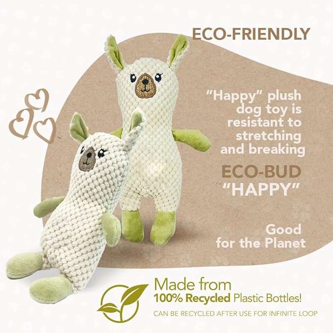 Eco-Bud Happy Pet Toy for Dogs, Densely Woven Squeaky Dog Toys with Built in Squeak, Long-Lasting and Durable Dog Toys, Recycled Plush Dog Squeaky Toys
