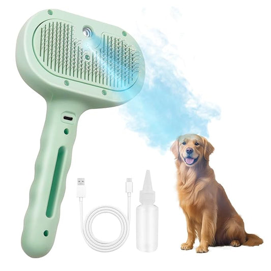 Dog Steam Brush 5 in 1 Cat Brush with Steam and Release Button Grooming Tool for Indoor Pets Cat Hair Removal Shedding Water for Small Animals Long Short Haired(GREEN)