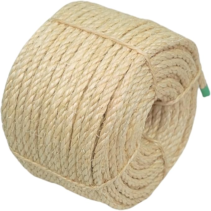 Premium Brazilian Sisal Rope, Natural Fiber 100% Sisal, Ultra Durable, Chemical-Free, Ideal for DIY, Cats, Scratching Post Replacement, Home Decor, Garden, Crafting (1/4” 100 ft / 6mm 30m)