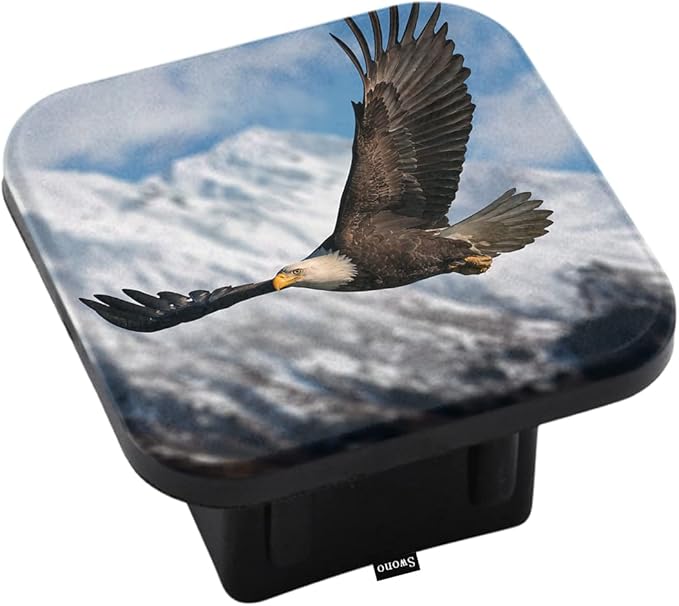 Swono Bald Eagle Square Receiver Hitch Covers American Bald Eagle Snow Covered Mountain Heavy-Duty Trailer Hitch Tube Cover Plug Cap for Pickups SUVs Cars, 2 Inch Receivers Diameter
