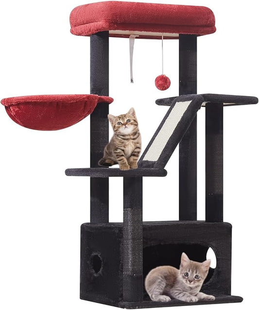 Taoqimiao Gothic Cat Tree,38.5-Inch Cat Tower for Indoor Cats,Suitable for Kittens with Luxurious cat condo with Adjustable Baskets and Luxurious Perch MS029SBR Black and Red