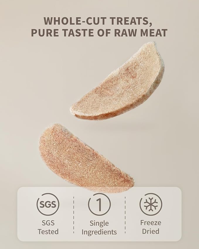 Freeze-Dried Duck Breast Treat for Small Dog & Cat, Natural Single Ingredient Cats Dogs Dry Food, Dehydrated Whole Cut Pet Raw Treats for Healthy Skin & Coat (2.5 oz)