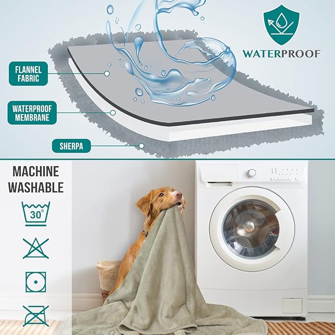 PetAmi Waterproof Dog Blanket for Medium Large Dogs, Pee Proof for Bed Couch, Reversible for Puppy Indoor Cat, Soft Dog Pee Crate Cover Washable, 60x80 Taupe