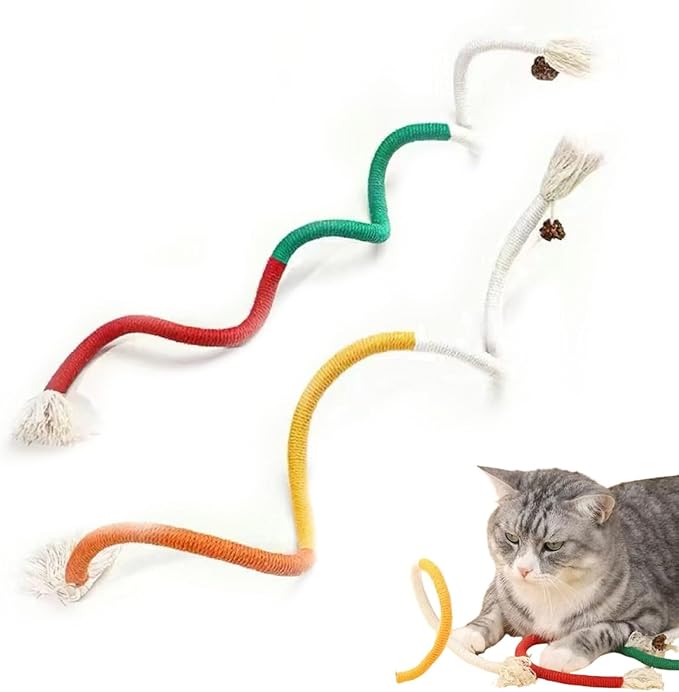 Cat Chew Rope, Catnip-Infused Organic Cotton Chew Rope Toys for Cats, Soft & Safe Dental Chew Toys, Self-Play & Teeth Cleaning for Cats (red+Orange)
