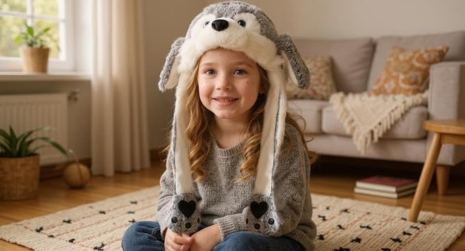 Animal Hat with Ears Moving Jumping Pop Up Beating Hat Plush Holiday Cosplay Dress Up Funny Gift for Kids