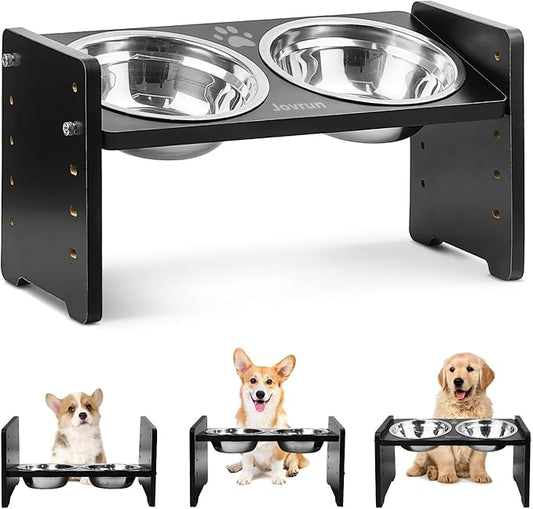 Elevated Dog Bowls, Adjustable Raised Dog Bowl Stand for Small Size Dogs and Cats, Durable Bamboo Dogs Feeder with 2 Stainless Steel Bowls and Non-Slip Feet, Pet Food Bowl for Small Sizes