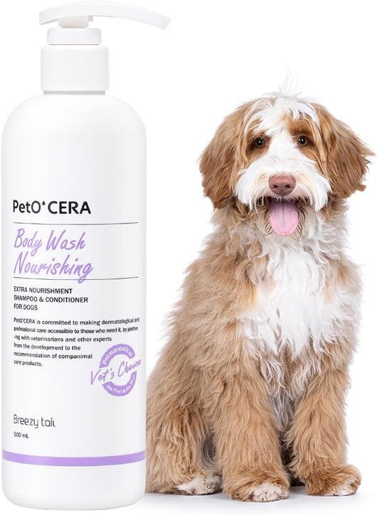 PetO’CERA Nourishing 2-in-1 Dog Shampoo and Conditioner for Allergic, Itchy, Dry, Sensitive Skin, Deodorizing Detangler for Poodle & Doodle, Puppy Safe, Tearless, Sulfate-Free, 16.9 fl oz/500ml