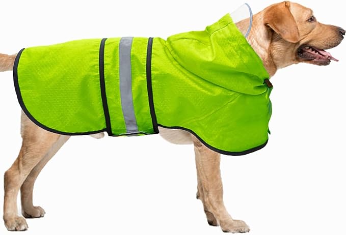 Dog Raincoat Waterproof Reflective Slicker - Lightweight Breathable Hooded Poncho Rain Coat Jacket with Adjustable Belly Strap and Leash Hole for Small Medium Large Dogs (Large, Green)