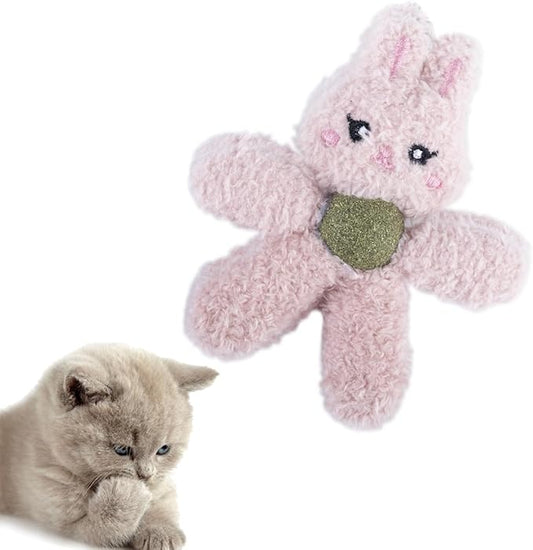 Cat Toys with Catnip Kitten Chew Bite Supplies Boredom Relief Fluffy Kitty Teeth Cleaning Chewing Cat Lovers Interactive Plush Gift (Rabbit)