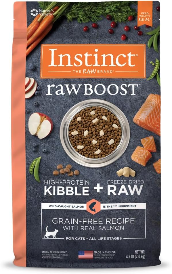 Instinct Raw Boost, Natural Dry Cat Food with Freeze Dried Pieces, High Protein, Grain Free Recipe - Real Salmon, 4.5 lb. Bag