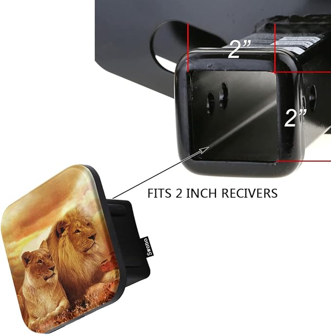 Swono 2" Hitch Cover Lions, African King Lions Resting Sunset Grass Trailer Hitch Cover Tube Plug Cap, Rubber Receiver Tube Hitch Plug for Most Vehicles