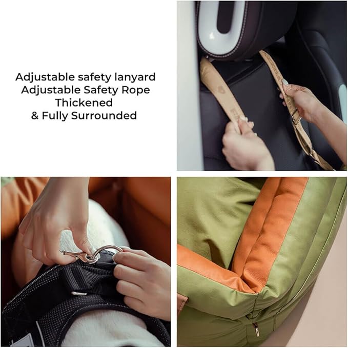FUNNYFUZZY Dog Car Seat for Small Dogs, Waterproof Dog Car Bed with Storage Pocket, Safety Clip-On Dogs Leash, Detachable Portable Pet Carseat (Green, 37.4 * 16.5 * 17.7 inches)