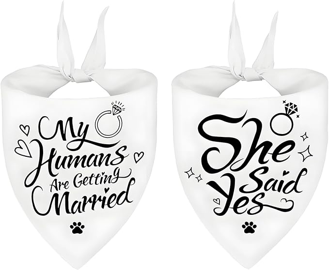 2PCS Dog Wedding Bandana & Scarf Set-Engagement Gift for Bride-to-Be,Matching Outfits for Medium & Large Dogs, My Humans are Getting Married,She Said Yes Announcement Accessories