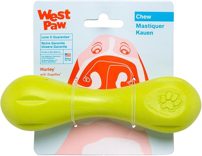 WEST PAW Zogoflex Hurley Dog Bone Chew Toy – Floatable Pet Toys for Aggressive Chewers, Catch, Fetch – Bright-Colored Bones for Dogs – Recyclable, Dishwasher-Safe, Non-Toxic, Small, Granny Smith