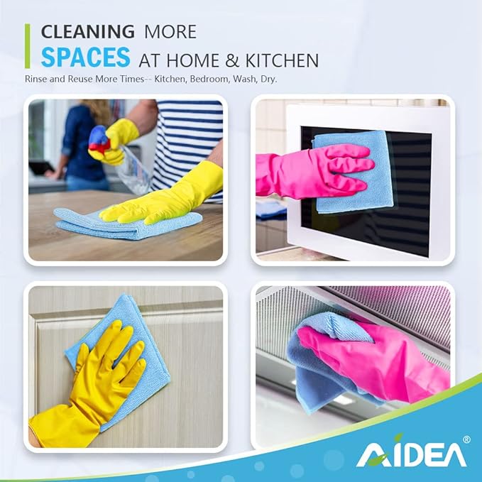 AIDEA Blue Microfiber Cleaning Cloth 24PK, Soft Absorbent Cleaning Rags, Lint Free Cloth for House, Kitchen, Car, Window, Gifts, Blue Dish Rags, 11.5"×11.5"
