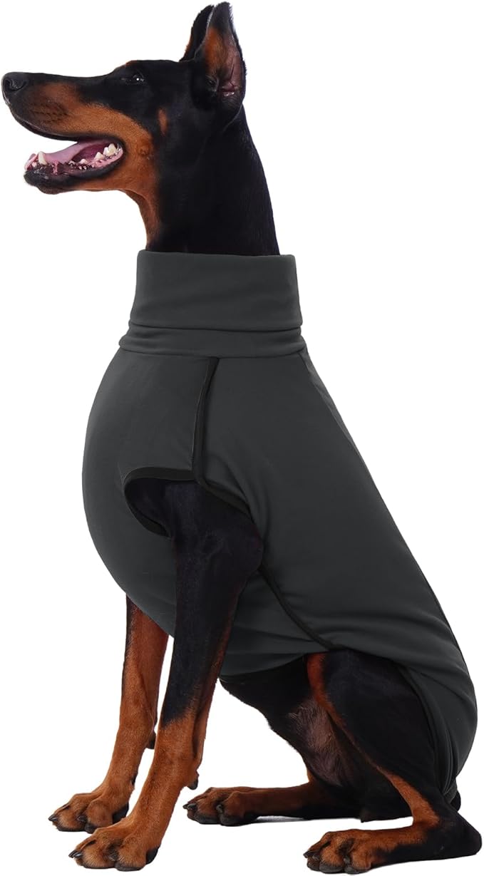 ROZKITCH Dog Winter Coat Soft Pullover Pajamas, Pet Windproof Warm Cold Weather Jacket Vest Cozy Jumpsuit Apparel Outfit Clothes for Walking Hiking Travel Sleep Black 2XL