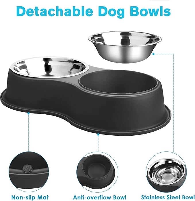 Dog Bowls Double Dog Water and Food Bowl Stainless Steel Bowl with Non-Slip Resin Station, Pet Feeder Bowls for Puppy Medium Dogs Cats