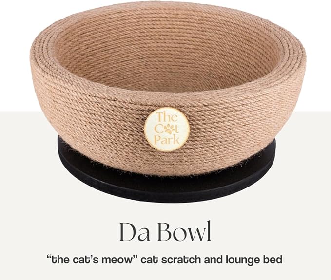 Da Bowl – 2-in-1 Sisal Cat Scratcher Bed with Catnip & Solid Wood Base for Indoor Cats, Round Scratching Nest, Jute Scratching Lounge Couch, Durable Pre-Assembled Cat Furniture, 13.8x5.9