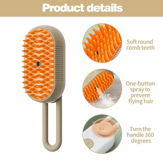 2026 Upgraded 4-in-1 Pet Steam Groomer Brush for Cats & Dogs, Massaging Steam Brush for Shedding Hair Removal, Cleaning & Grooming Comb (Brown)