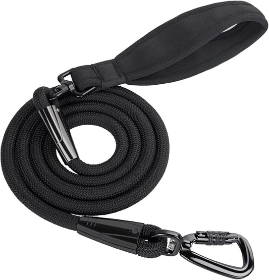 6FT Rope Dog Leash for Medium Large Dogs, Tangle-Free with 360° Swivel & Auto-Locking Aviation Aluminum Carabiner, Thick Nylon Training Lead for Walking, Hiking, Running (Black)