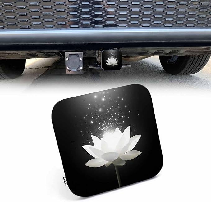 Lotus Hitch Tube Cover 2 Inch Magic Blooming White Lotus Flower Rubber Receiver Tube Hitch Plug for Cars, Square Hitch Box Towing Hitch Plug Covers